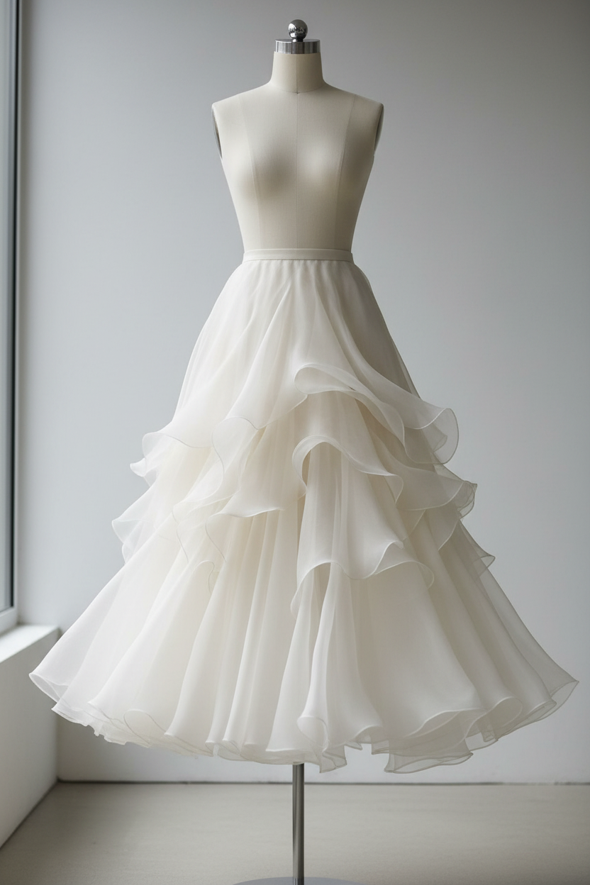 Jupe haute couture en organza double de soie ivoire - tissu aérien et raffiné