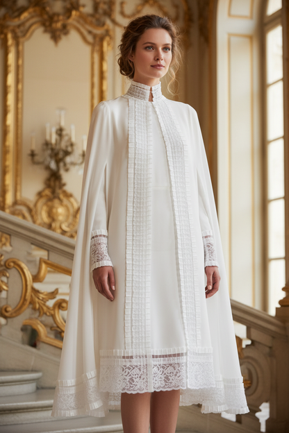 Tenue couture complète avec bande plissée organza blanc dentelle 6 cm — Complete couture outfit with 6 cm white pleated organza lace trim