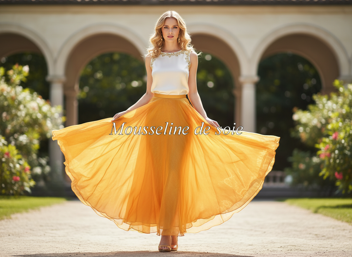 Idée de création BHTissus - Jupe mousseline de soie orange