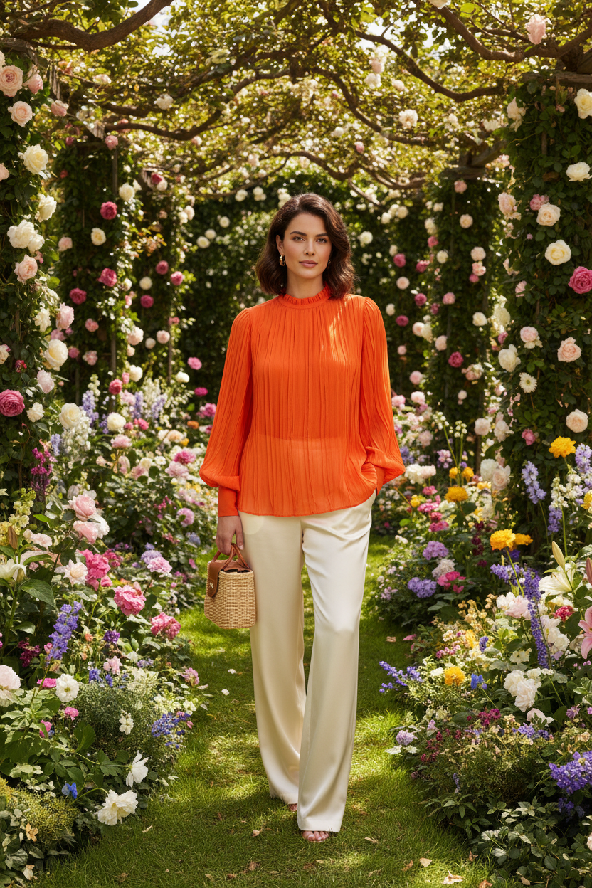 Tissu Mousseline Plissée Orange — Laize 150 cm