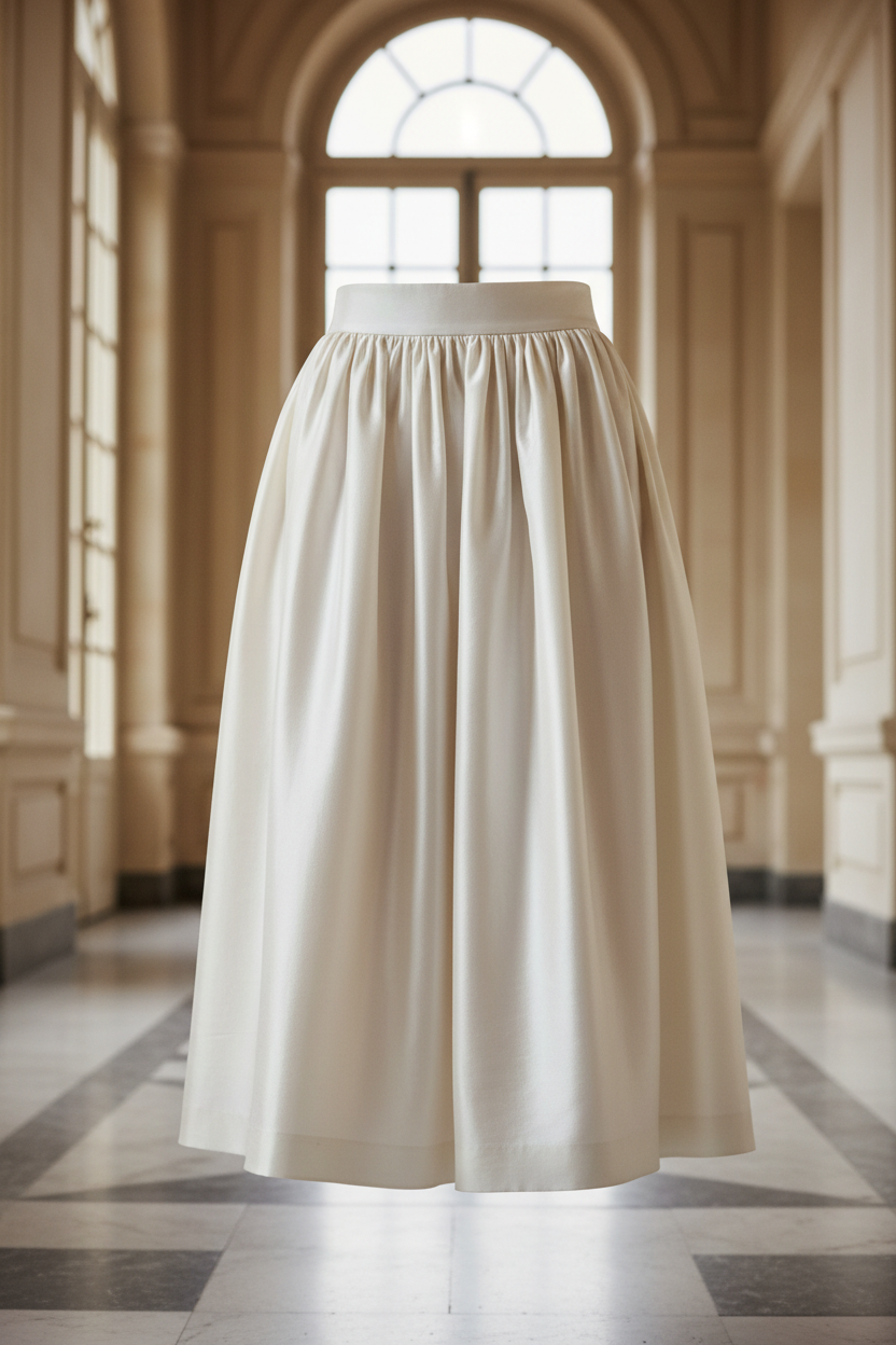 Jupe contrée en twill de soie ivoire haute couture – tissu luxe au mètre