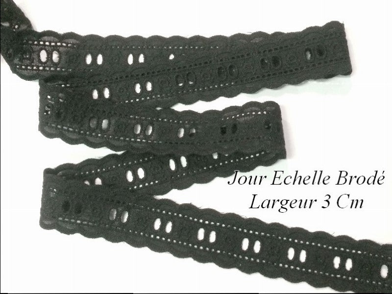 English Embroidery Ladder Day in 3 cm Black, to Sew.