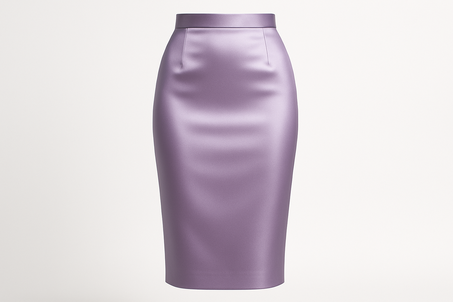 L'image présente une élégante jupe crayon ajustée confectionnée dans votre Satin Duchesse Parme. Cette coupe droite et près du corps met parfaitement en valeur le tombé fluide et l'éclat luxueux du tissu, idéale pour des tenues de cocktail, soirées élégantes ou événements formels.