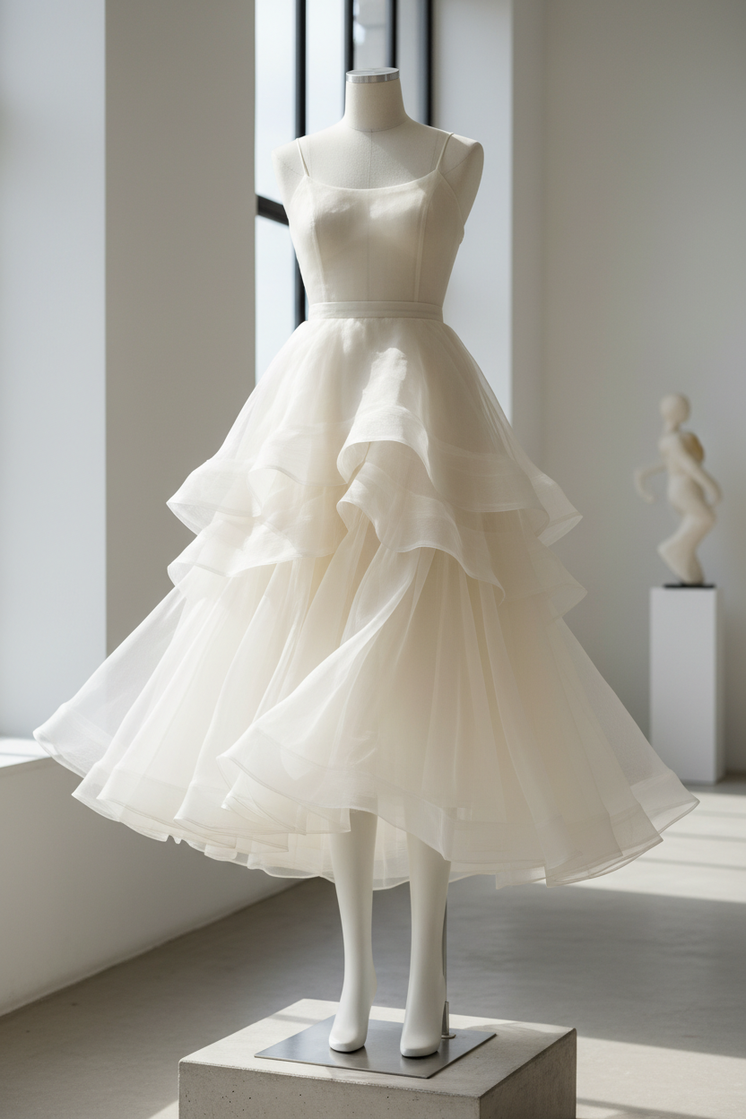 Organza Double de Soie Ivoire au Mètre - Tissu Haute Couture