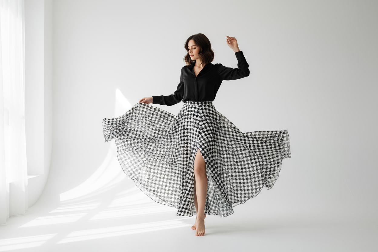 Jupe pied-de-poule sur brune