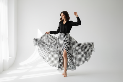 Jupe pied-de-poule sur brune