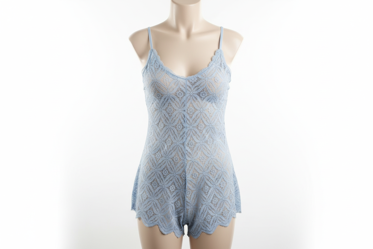 Dentelle Stretch Bleu Ciel 145 cm - Motif Floral Géométrique