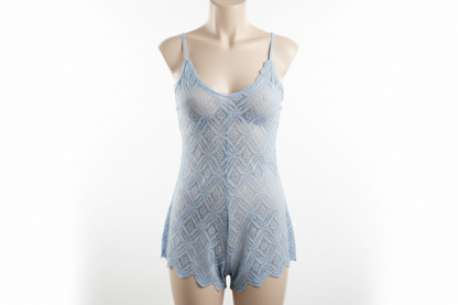 Dentelle Stretch Bleu Ciel 145 cm - Motif Floral Géométrique