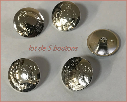 Lot de 5 boutons argenté couture en 18 mm à queue