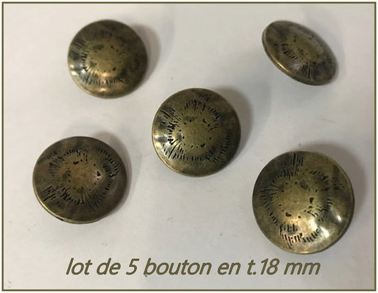 Set of 5 bronze metal sewing buttons in 18 mm
