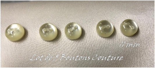 Set of 5 White Pearl Buttons 11 mm to Sew