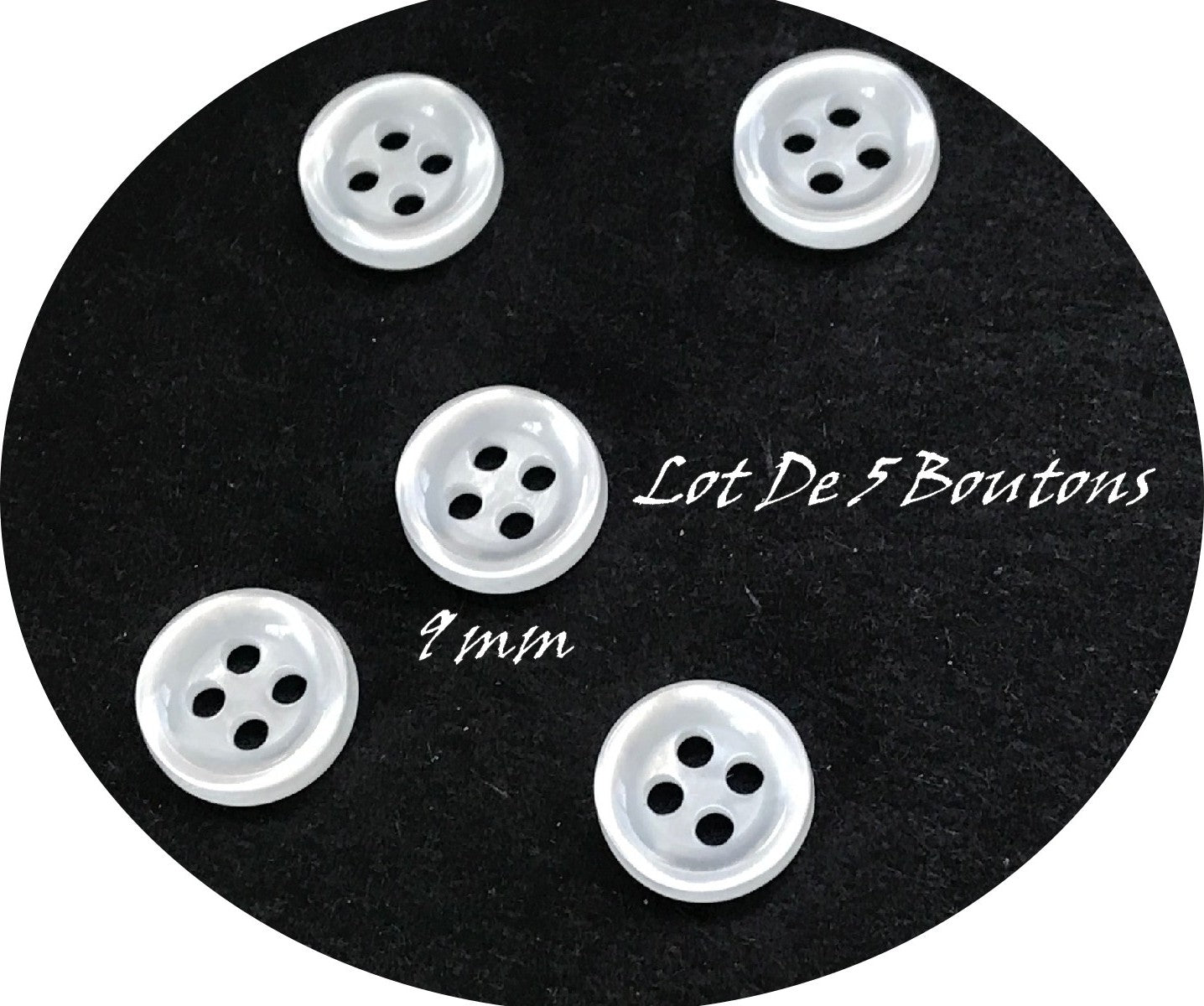 Set of 5 White Pearl Buttons in 9 mm to Sew for Children and Adults