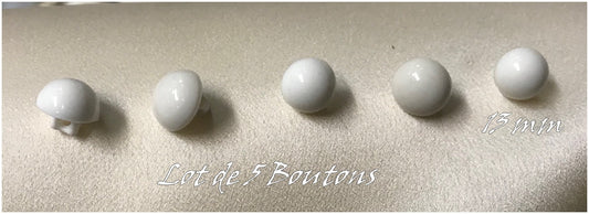 Set of 5 White Half-Ball Buttons 13 mm to Sew on for Children and Adults