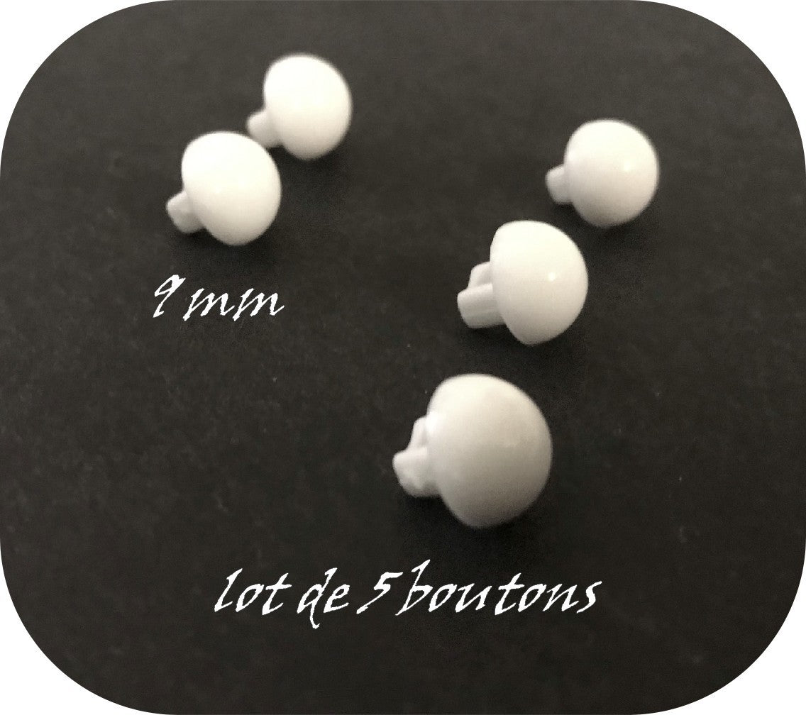 Set of 5 White Half-Ball Buttons in 9 mm to Sew on for Children and Adults