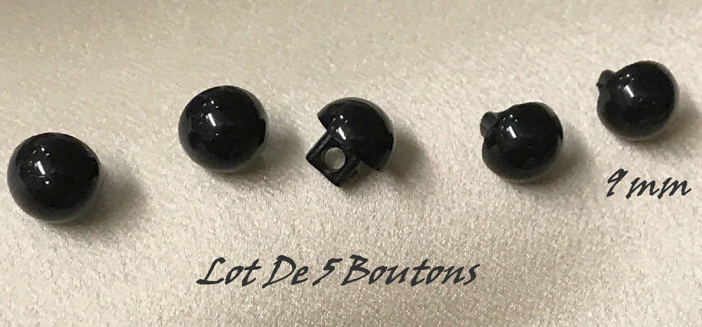 Lot de De 5 Boutons Demi-Boule Noir en 9 mm A Coudre Pour Enfants Et Adultes