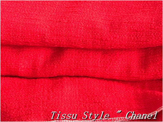 "Luxe et Élégance : Tissu Tweed Coton Style "Chanel" - Couleur Corail - Pour des Créations de Haute Couture"