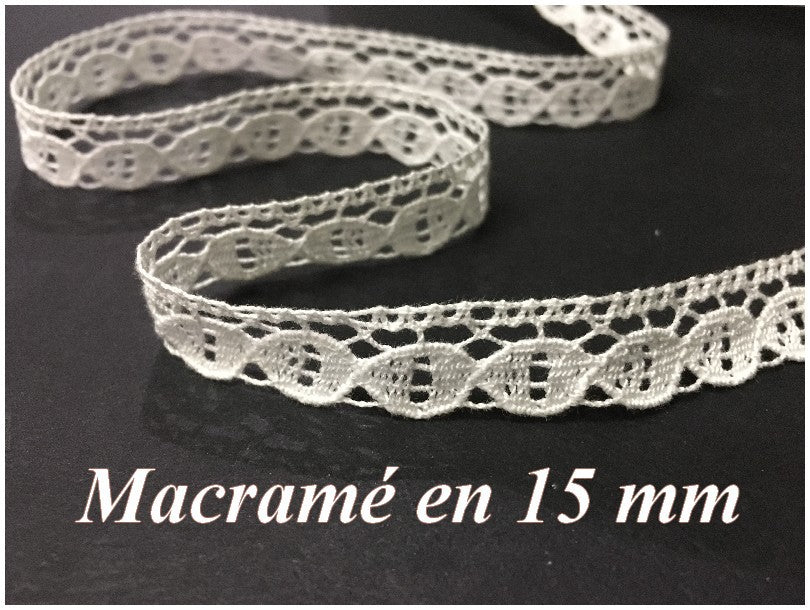 White Macrame 15mm by the Meter to Sew for Customizations.