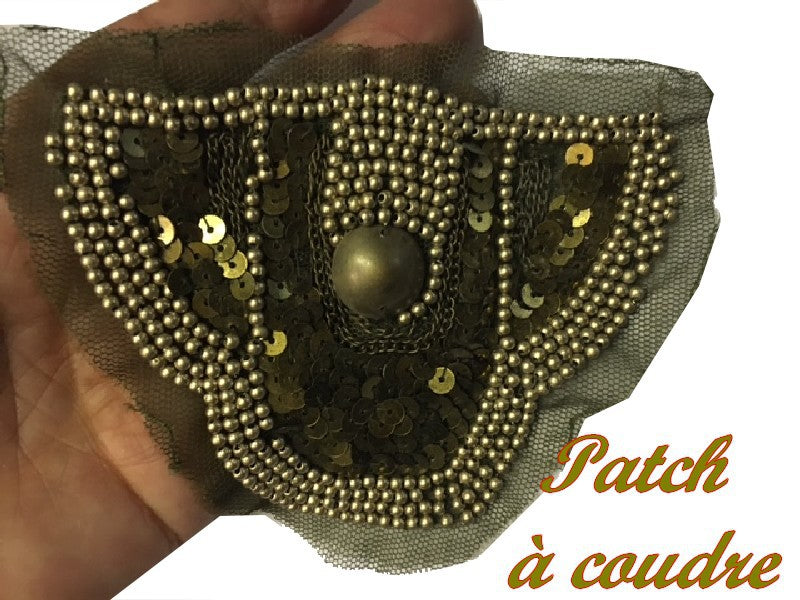 Bronze Khaki Sequin Applique Patch Motif