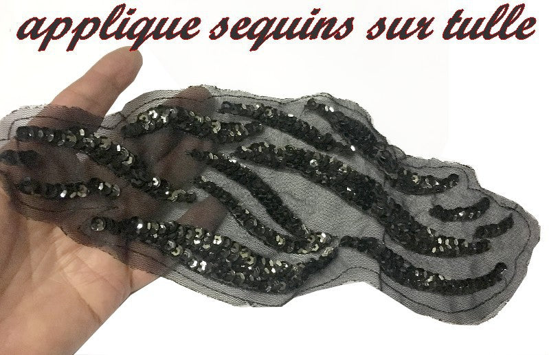 Black Sequin Applique Patch Motif