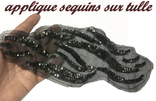 Black Sequin Applique Patch Motif
