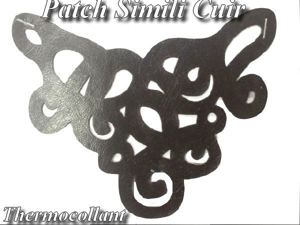 Black Faux Leather Iron-on Applique Patch Motif.