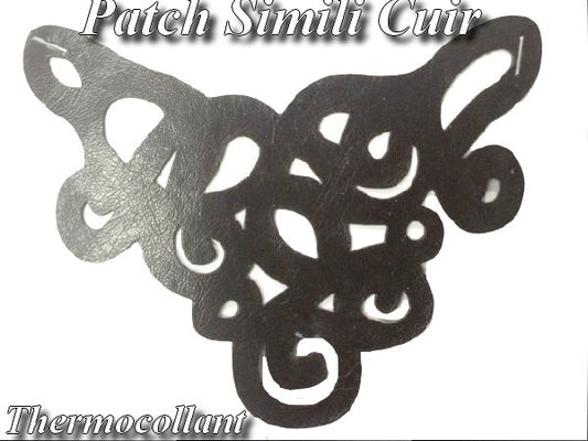 Black Faux Leather Iron-on Applique Patch Motif.