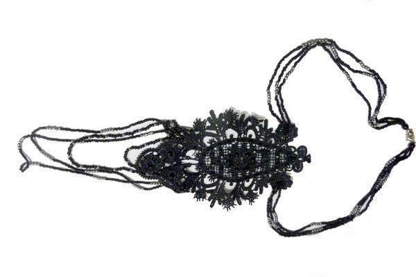 Black Guipure Lace Pattern and Beads to Sew on Necklace Accessories