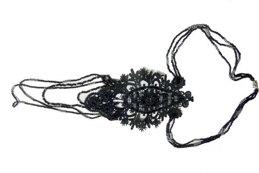 Black Guipure Lace Pattern and Beads to Sew on Necklace Accessories