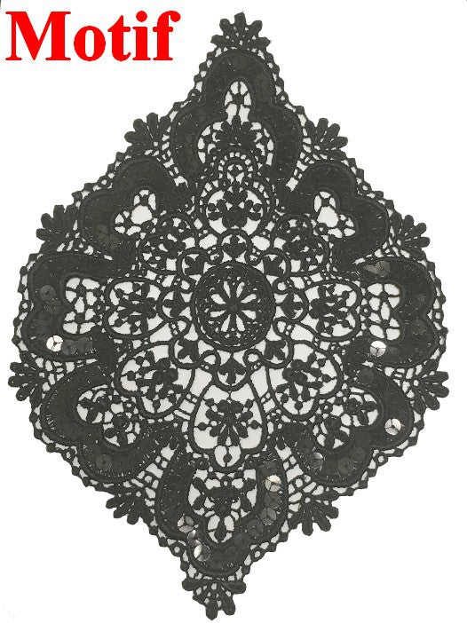 Black Sequin Guipure Lace Placemat Pattern