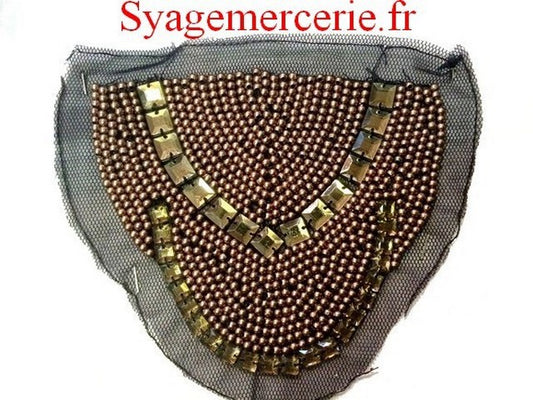 Motif Patch, Applique, Perle Strass bronze sur Résille