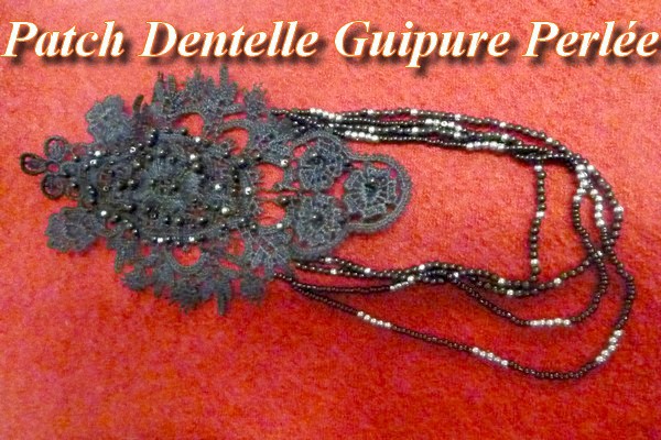 Black Beaded Guipure Patch Motif With Chain Customizations.