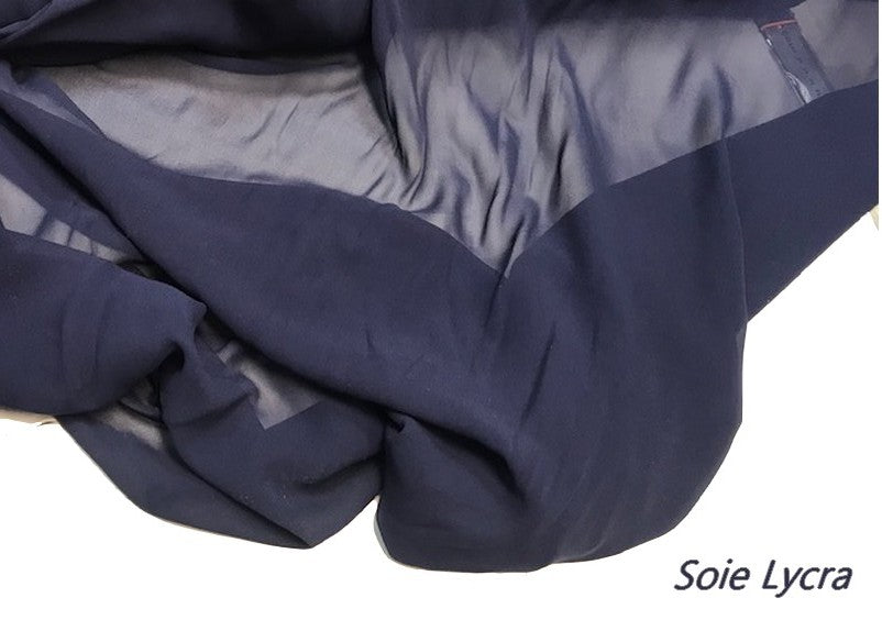 Mousseline de Soie Lycra Stretch Bleu Marine Couture Au Mètre.