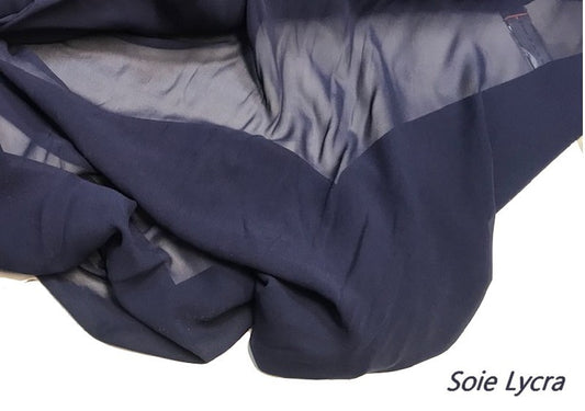 Mousseline de Soie Lycra Stretch Bleu Marine Couture Au Mètre.
