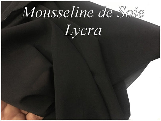 Mousseline De Soie Lycra Stretch Noir Couture  Au Mètre.