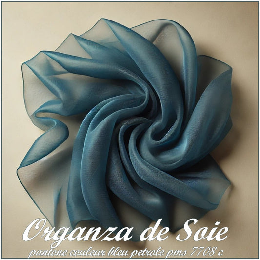 Organza De Soie Bleu Pétrole Au Mètre Couture.