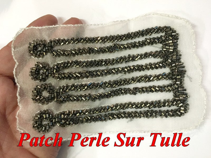 Black Pearl Sew-on Motif Patch on White Tulle