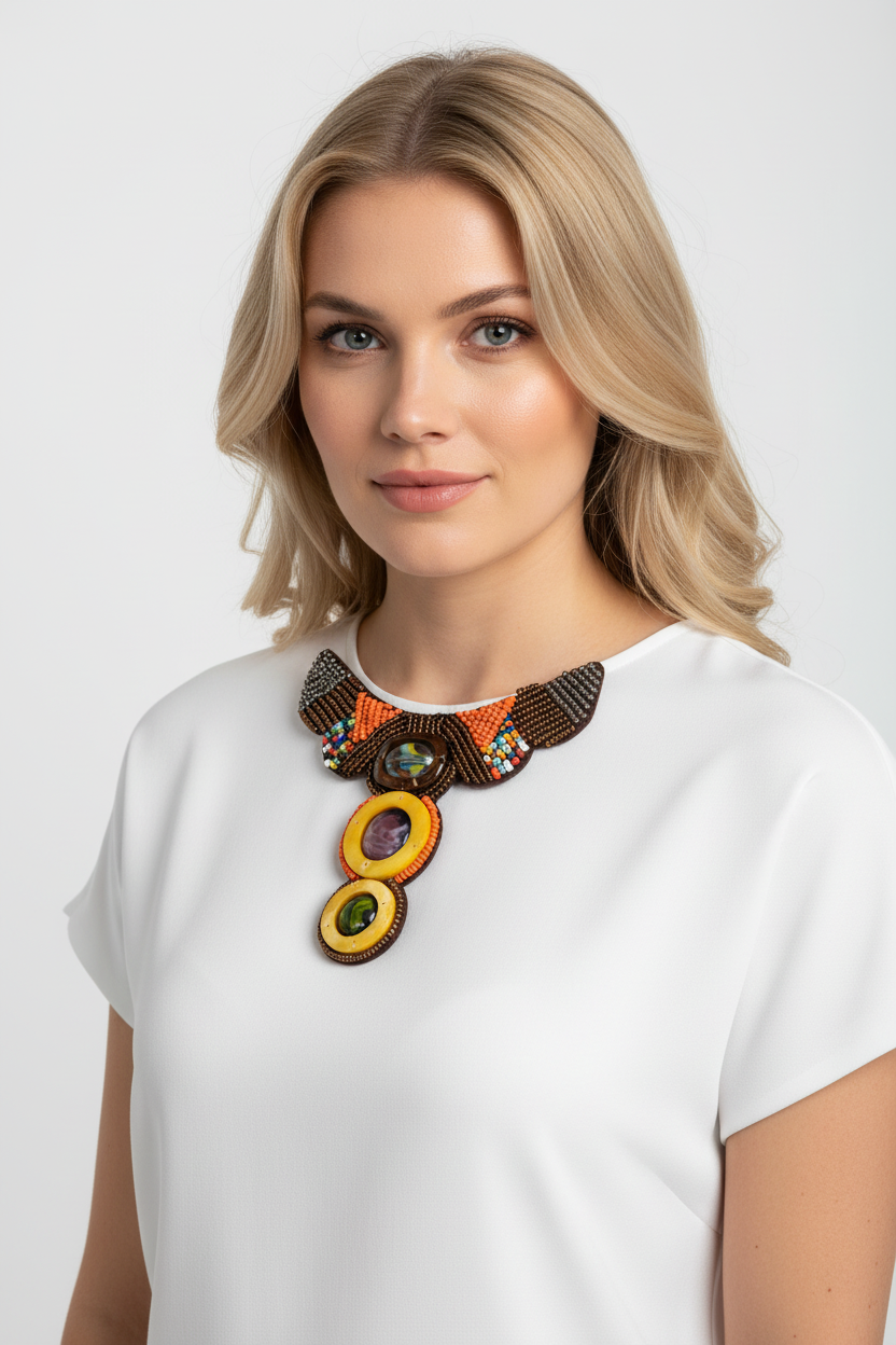 Patch Perles sur Résille Motif Ethnique - 11x12cm - Bronze Orange