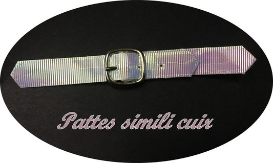 Kilt Tab Faux Leather Fastener Iridescent White Color to Sew For Decorations Dresses, Bags, Customizations.