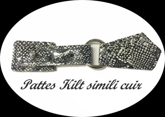 Kilt Tab Faux Leather Fastener Black and White Corocodile Style to Sew for Decorations Dresses, Bags, Customizations.