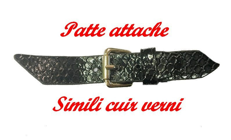 Kilt Tab Fastener in Faux Patent Leather Black Color to Sew for Decorations Dresses, Bags, Customizations.