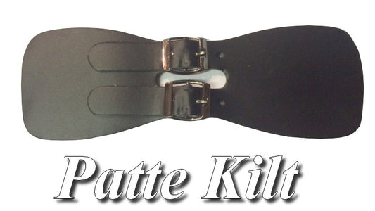 Faux Leather Kilt Tab with 2 Silver Buckles to Sew in 20 Cm Black.