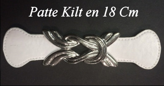 Faux Leather Kilt Tab with Silver Buckle to Sew in 18 Cm White.