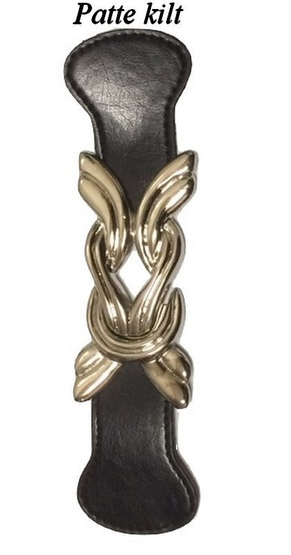 Faux Leather Kilt Tab with Silver Buckle to Sew on in 18 cm Black.