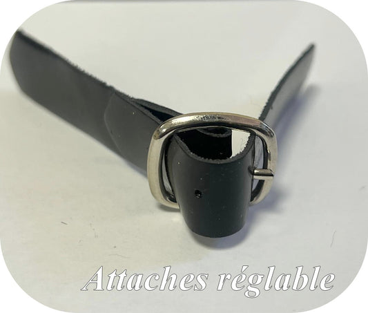 Shiny Faux Leather Kilt Tab with Silver Buckle to Sew in 15 cm Black.