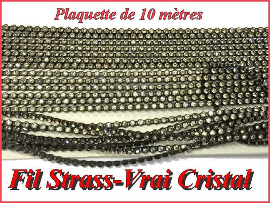 Plaquette De 10 Mètres De Fil Strass Au Mètre En cristal Blanc 4mm Sur Support Noir.
