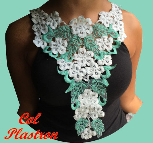 Green Lace Flower Applique Collar Bib for Customization and Decoration.