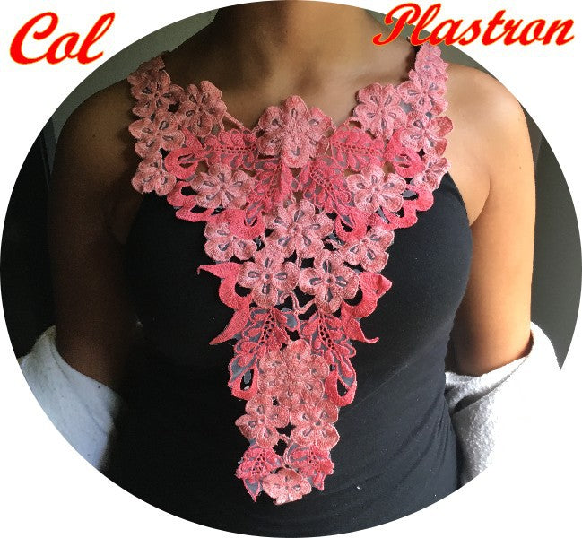 Lace Applique Collar Bib with Flowers for Customization and Decoration.