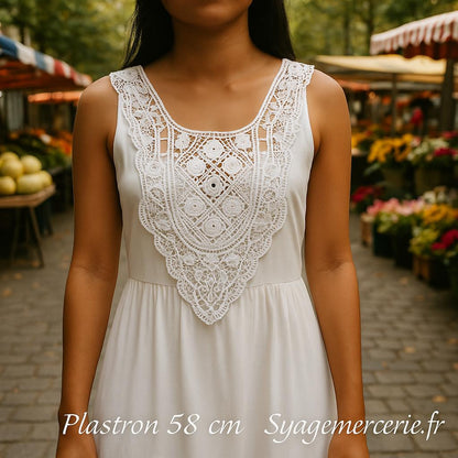 Peto de guipur de algodón blanco – 58 cm – Patrón de encaje floral