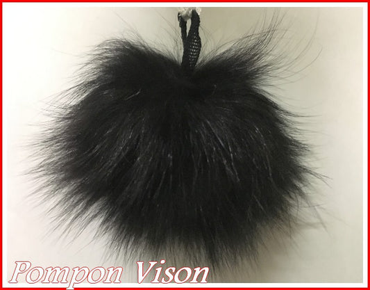 Black Mink Fur Pompom for Crafts, Keyrings and Decorations.