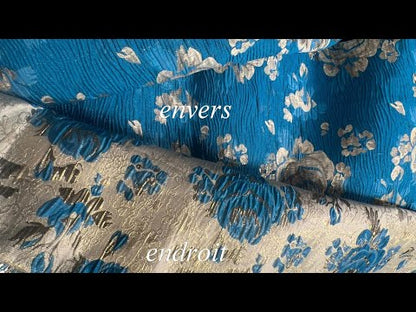 Brocart Floral Turquoise et Doré - Tissu Jacquard Luxe 145 cm